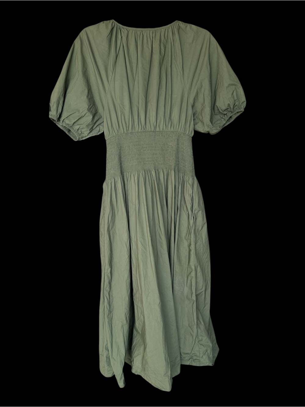 J. Crew Olive Green Midi Dress with Smocked Waist Size Medium - Picture 6 of 11